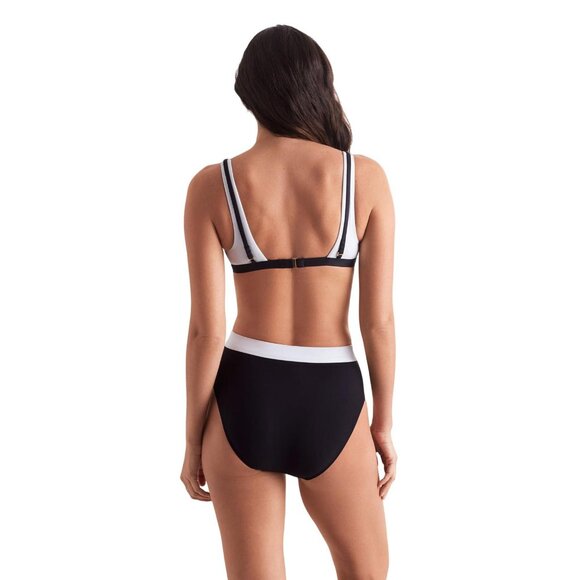 NWT Mimi Flamingo Layered Solids Brooke High Waist Swim Bottom Black / White 6 - Picture 3 of 7